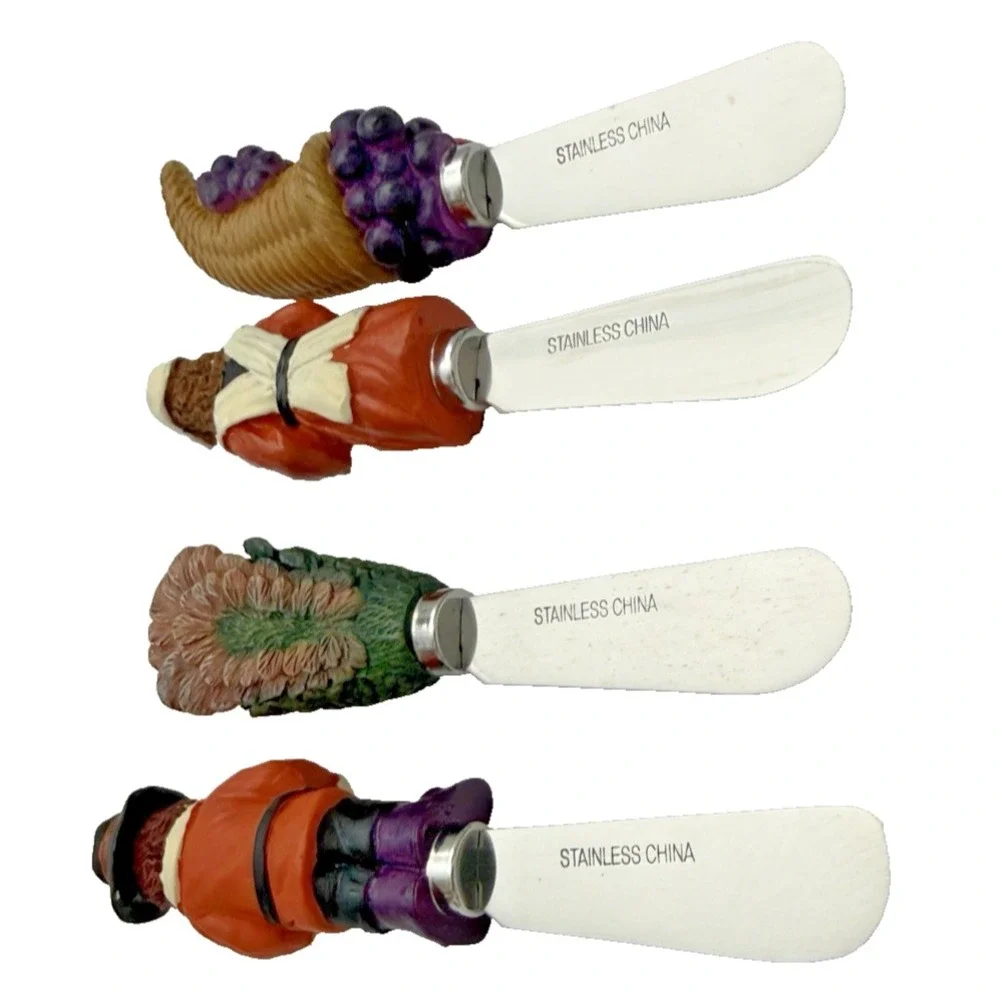 Thanksgiving Stainless Steel Cheese Butter Spreader Knives Set of 4 NEW in Box